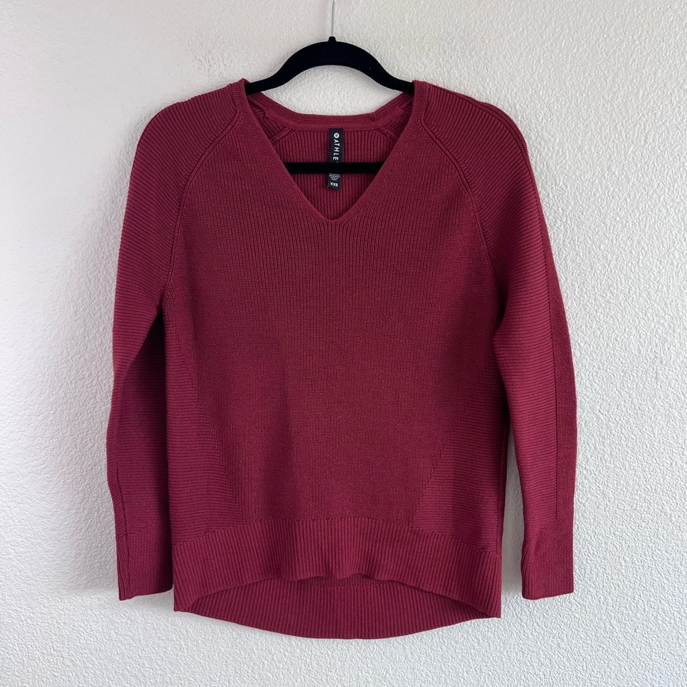 Athleta Womens Hanover V-Neck Ribbed‎ Knit Merino Wool Blend Sweater